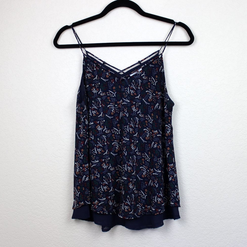 Floral Tank Top Small Navy Lightweight Layering Cami Casual Summer